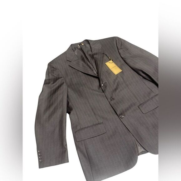 NWT LUCA ROSSI BROWN Effiel pin striped 3 button sports coat blazer size 42r - Picture 2 of 7